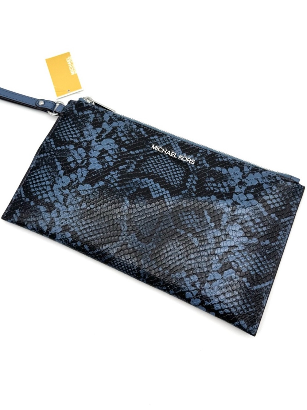 Michael Kors Large Jet Set Travel Snakeskin TZ Wristlet Denim